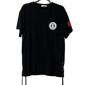 Raye Tog by Ting Black Graphic Tee Size 12  Lace-Up Sides Patches Short Sleeve